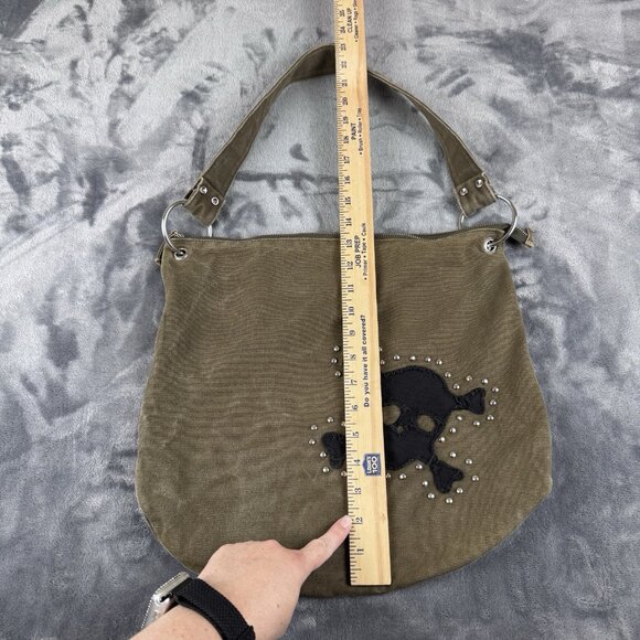 Army Green Denim Purse Bag Skull Rivet Studded Grunge Punk Y2K Retro Fashion Exp - Picture 4 of 9